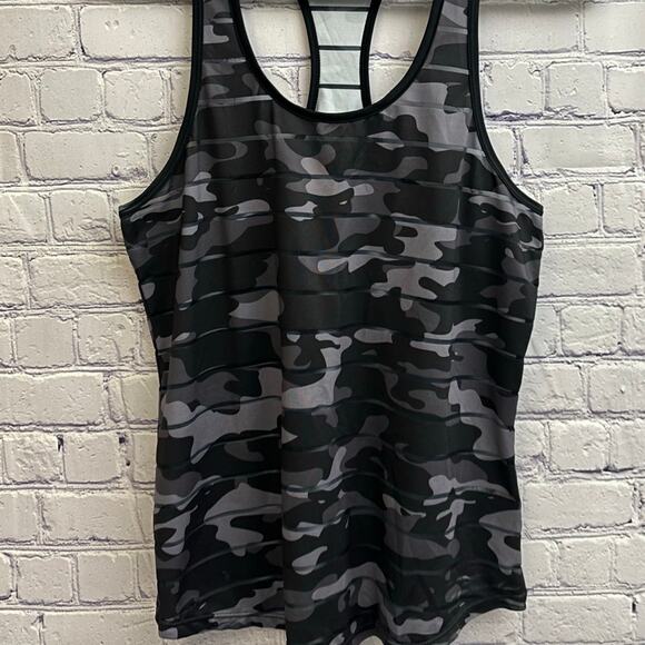 Zyia Active Black Camouflage Racerback Tank Top Sz Small Workout Gym Sheer Camo - Picture 2 of 7